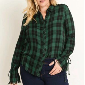 Button down plaid print top